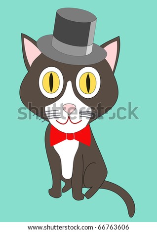 top hat cat. a tuxedo cat with top hat