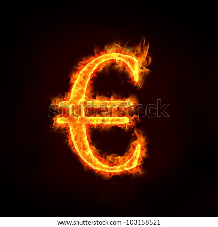 Euro sign in fire flames, for currency or financial crisis.