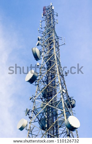 telecommunication tower, isolated on clear sky background