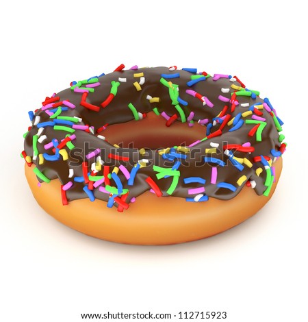 isolated glazed donut or doughnut with chocolate coating, 3d rendering.