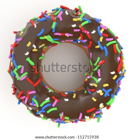isolated glazed donut or doughnut with chocolate coating, 3d rendering.
