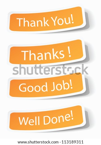 Thank you notes as stickers with shadow effects, vector illustrations in eps10.