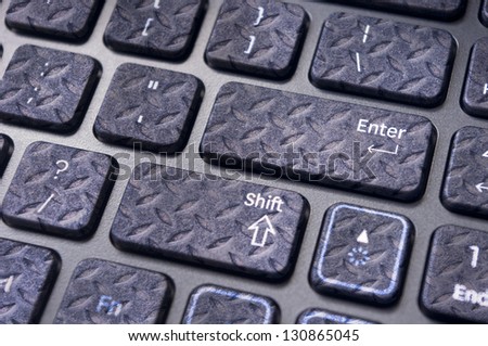 Image with diamond plate texture on keys of keyboard to convey a shield for computer data or information.