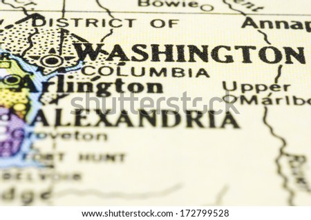 a close up of washington DC on map, united states.