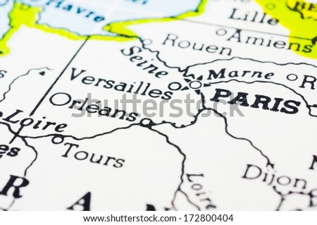 close up shot of Paris on map.