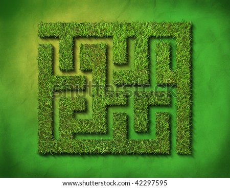 green grass maze, on green background. clipping path is included.