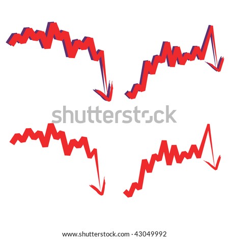 stocks index downward arrow, indicate decline and sharp turn. Isolated on white. Please check my profile for upward arrow.