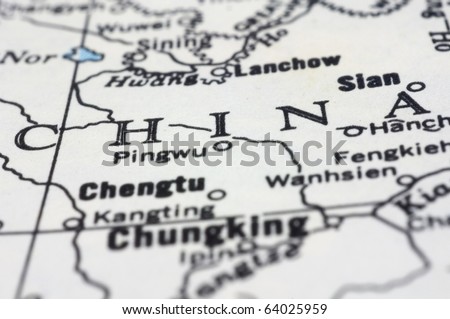 china close up on map, asia country.