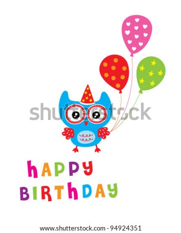  Birthday Party on Happy Owl Birthday Party Invitation Card Stock Vector 94924351