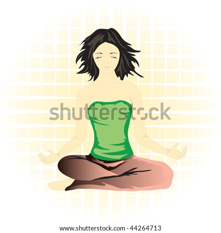 stock vector drawing a girl in yoga lotus posture
