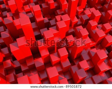 Architectural background with red cubes