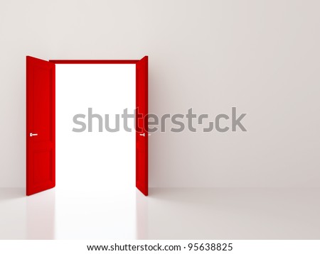 Two red doors opening to the light