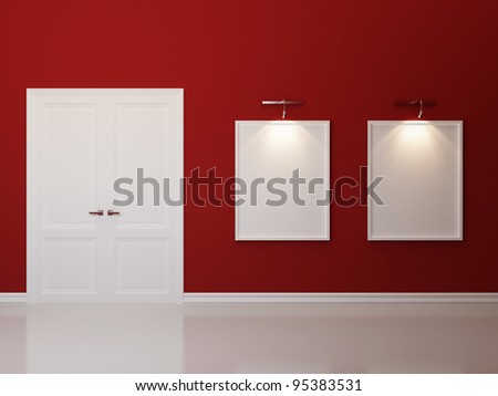Red interior with empty picture frames