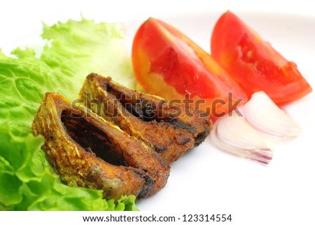 Popular Ilish fish of Southeast Asia salad items over white background