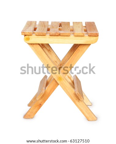 Wooden folding stool over white background