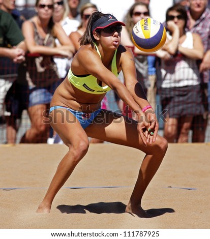 HALIFAX, CANADA - SEPTEMBER 1: Taliqua Clancy of Australia competes at the FIVB Beach Volleyball SWATCH Junior World Championships on Sept. 1, 2012 in Halifax, Canada.