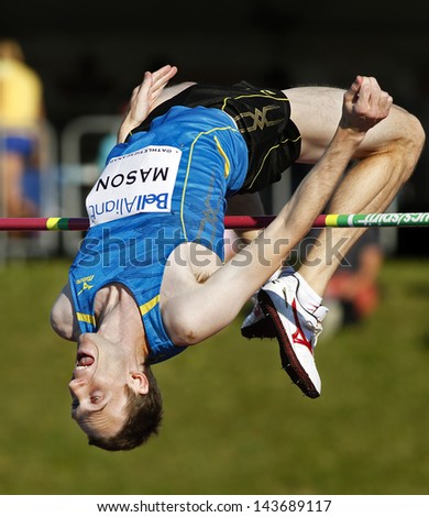 MONCTON, CANADA - June 22: High jumper Michael Mason competes at the Canadian Track & Field Championships June 22, 2013 in Moncton, Canada.