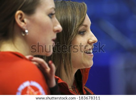 SAINT JOHN, CANADA - March 19: A smile from skip Rachel Homan of Canada at the Ford World Women\'s Curling Championship March 19, 2014 in Saint John, Canada.