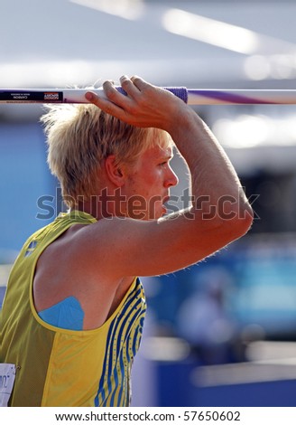 MONCTON, CANADA - JULY 21: Marcus Nilsson of Sweden competes in the javelin throw as part of the men's decathlon at the 2010 IAAF World Junior Championships on July 21, 2010 in Moncton, Canada.