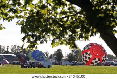 SUSSEX, CANADA - SEPTEMBER 8: The launch grounds at the Atlantic International Balloon Fiesta on September 8, 2011 in Sussex, Canada.