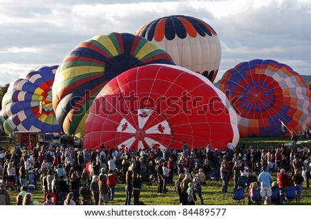 SUSSEX, CANADA - SEPTEMBER 10: Evening launch at the Atlantic International Balloon Fiesta on September 10, 2011 in Sussex, Canada.