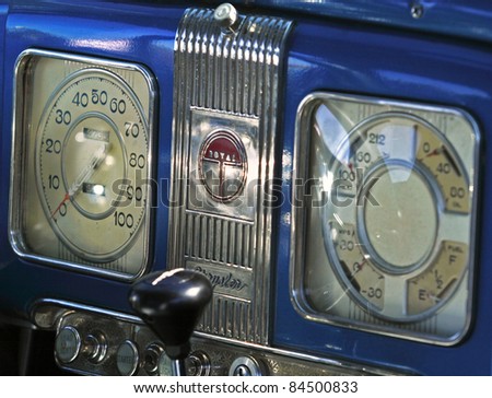SUSSEX, CANADA - SEPTEMBER 11: Instrument dials in an antique auto at a show and shine as part of the Atlantic International Balloon Fiesta on September 11, 2011 in Sussex, Canada.