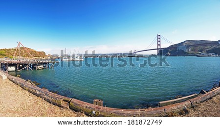 Marina by the Golden Gate Bridge - a suspension bridge spanning the Golden Gate, the opening of the San Francisco Bay into the Pacific Ocean