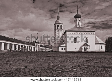 Old  square with churces and trade house in Suzdal, Russia