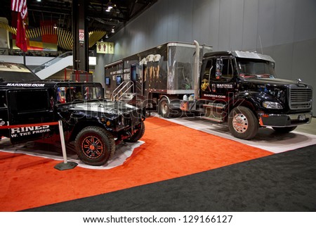 CHICAGO, IL - FEBRUARY 16: Military trucks at the annual International auto-show, February 16, 2013 in Chicago, IL