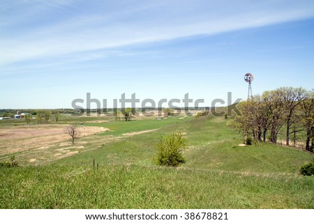 Farms and a wind-pump tower