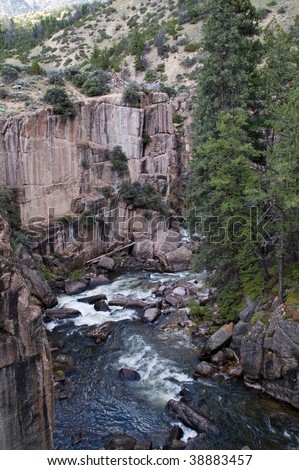 Big Horn Mountain rocks, cliffs and rapids