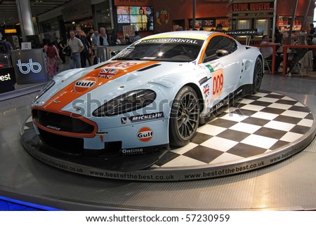 LONDON, GREAT BRITAIN -JUNE 12: Aston Martin Prodrive racing car as shown at the Heathrow Airport on June 12, 2010 in London, Great Britain