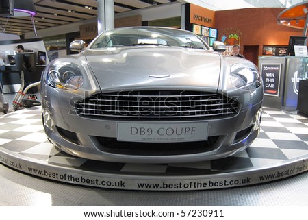 LONDON, GREAT BRITAIN -JUNE 12: Aston Martin DB9 luxury sport car as shown at the Heathrow Airport on June 12, 2010 in London, Great Britain