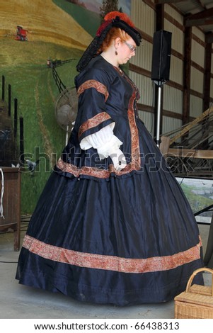 CHANNAHON, IL - OCTOBER 17: 19-th century dressed model at the fashion show in the Civil War Days Reenactment annual event on October 17, 2010 in Channahon, IL