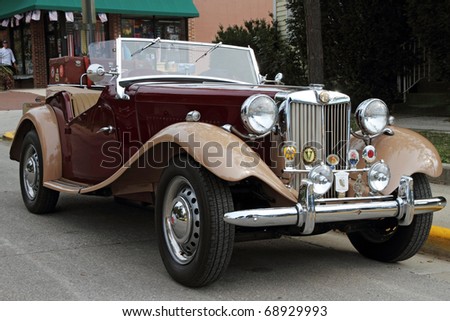 stock photo LAKE GENEVA WI SEPTEMBER 25 MG retro car at the