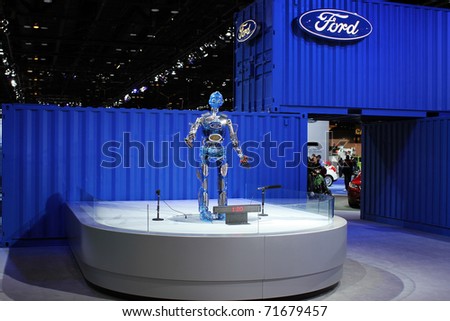 CHICAGO, IL - FEBRUARY 20: Ford\'s advertising robot at the International auto-show on February 20, 2011 in Chicago, IL