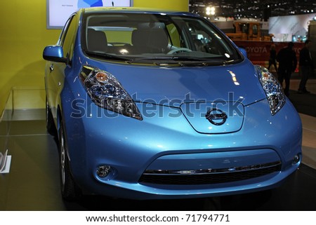 CHICAGO, IL - FEBRUARY 20: Nissan Leaf electric model 2011 at the International auto-show on February 20, 2011 in Chicago, IL