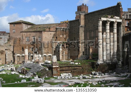 The Imperial Fora consist of a series of monumental public squares, constructed in Rome over one and half centuries. The forums were the center of the Roman Republic and of the Roman Empire