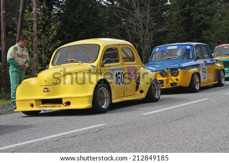 CHAMROUSSE, FRANCE, AUGUST 23, 2014 : Training for the annual Historic vehicles uphill race. Hillclimbing is a branch of motorsport in which drivers compete against clock to complete an uphill course.