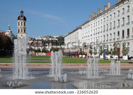LYON, FRANCE, OCTOBER 26, 2014 : Waters in Lyon city center. Together with its suburbs, Lyon forms the 2nd-largest metropolitan area in France with a population of more than two millions.