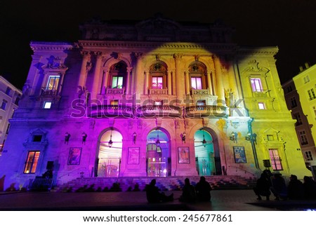 LYON, FRANCE, December 5, 2014 : Festival of lights of Lyon is the main place of creation of lighting engineers, designers, visual artists. More than 4 millions people visit the event each year.