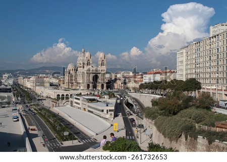 MARSEILLE, FRANCE, OCTOBER 2, 2014 : Marseille Cathedral, named Cathedrale Sainte-Marie-Majeure is a Roman Catholic cathedral in Marseille, built on an enormous scale in Byzantine style around 1896.