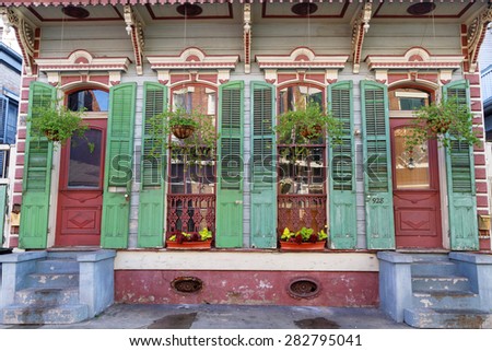 NEW ORLEANS, LOUISIANA, May 5, 2015 : Wood house in the French Quarter. French Quarter, also known as the Vieux Carre, is the oldest neighborhood in the city of New Orleans.
