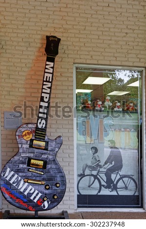 MEMPHIS, TENNESSEE, May 11, 2015 : Guitars and records from Elvis. Regarded as one of the most significant cultural icons of the 20th century, Elvis Presley is often referred to as \