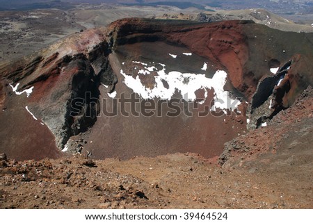 The red crater of Ngauruhoe volcano in New Zealand