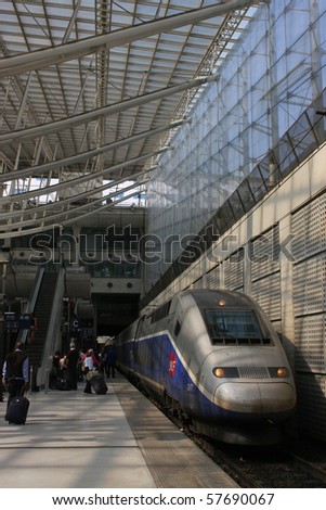 PARIS, FRANCE - MAY 22 : After a huge incident on the lines of North of France, first High Speed Train enters the Roissy Station May 25, 2010 in PARIS, FRANCE.