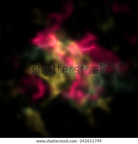 Supernova explosion. Blurred rays in dark space, huge misty energy release. Vivid colors in black background