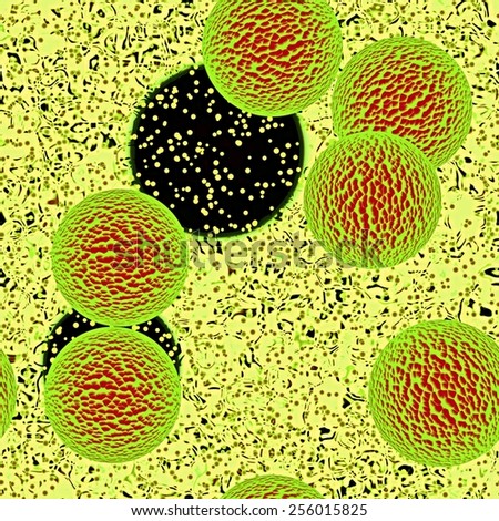 Structured big dangerous bacterias or virus spheres in liquid