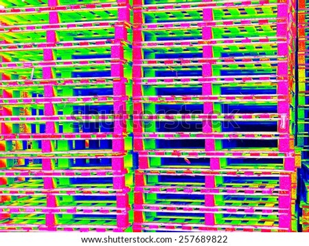 Outside stock of old manufactured wooden euro pallets  in thermography scan.