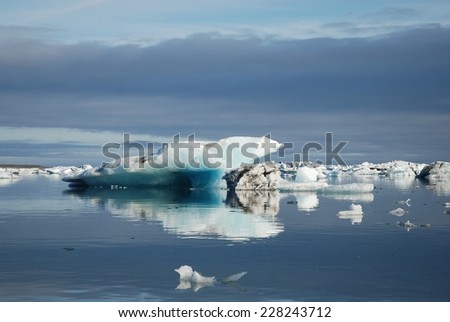 Blocks of ice floating in Jokulsarlon glacial lagoon, Iceland